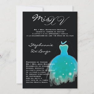 5x7 Robe Turquoise Quinceanera Invitation Annivers