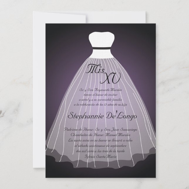 5x7 Robe violette Quinceanera Invitation Anniversa (Devant)