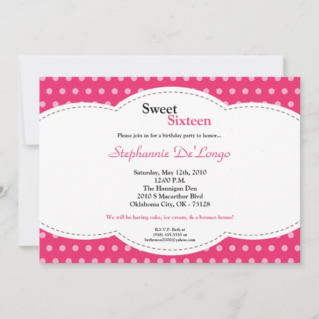 5x7 rose Polkadot doux 16 Anniversaire Invitation (Devant)