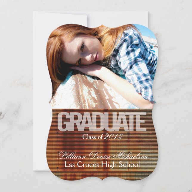 5x7 Rusted Corregated Metal Senior Announcement (Front)