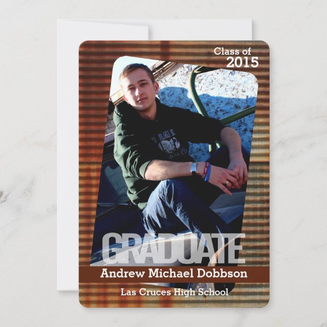 5x7 Rusted Corregated Metal Senior Announcement (Front)