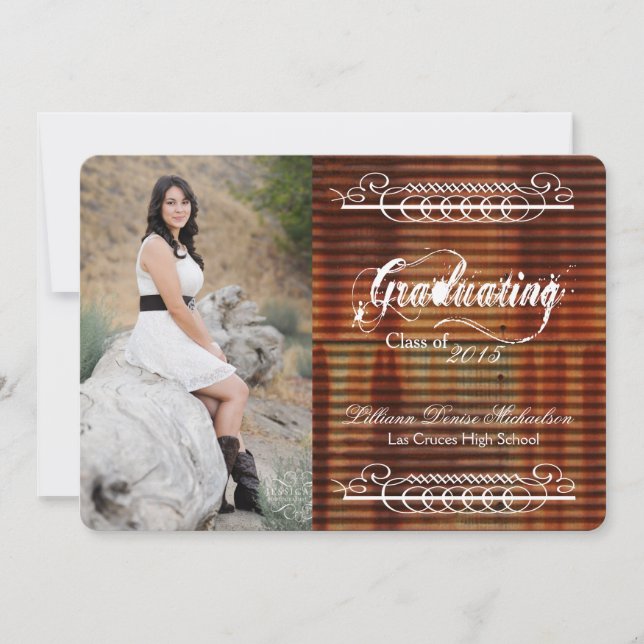 5x7 Rusted Corregated Metal Senior Announcement (Front)