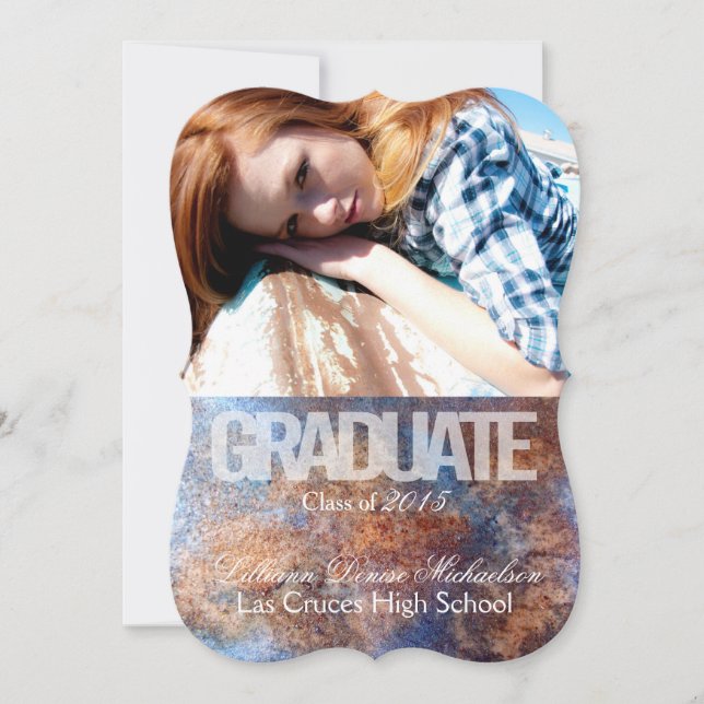 5x7 Rusted Metal Old Steel Gru Senior Announcement (Front)