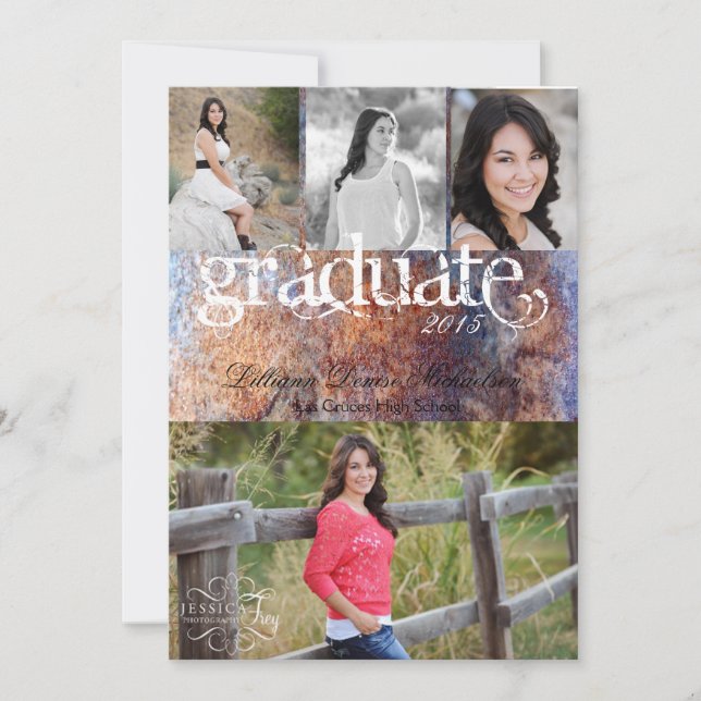 5x7 Rusted Metal Old Steel Gru Senior Announcement (Front)