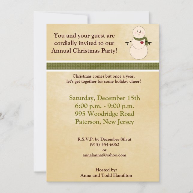 5x7 Rustic Snowman with Scarf Invitation (Front)