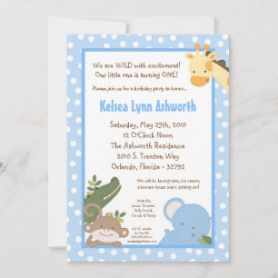 5x7 Safari Jungle Zoo Animale Invitation Anniversa