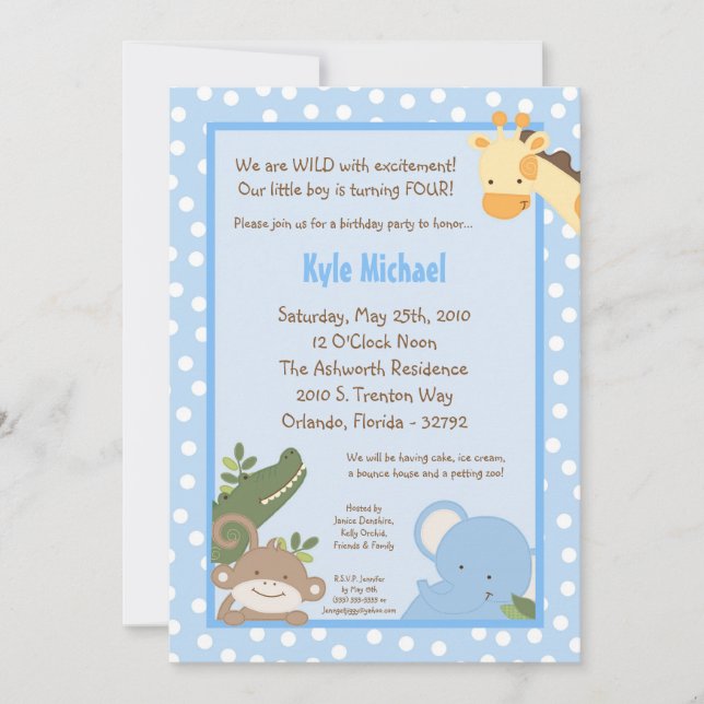 5x7 Safari Jungle ZooAnimaux Invitation d'annivers (Devant)