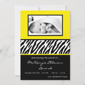 5x7 Sassy Yellow Zebra PHOTO Faire-part de naissan