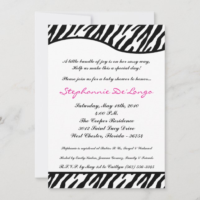 5x7 Sassy Zebra Imprimer Baby shower Invitation (Devant)