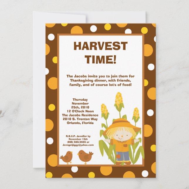 5x7 Scarecrow Chickens Thanksgiving Invitation (Front)