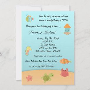 5x7 Sea Life Ocean Fish Invitation à la fête d'ann