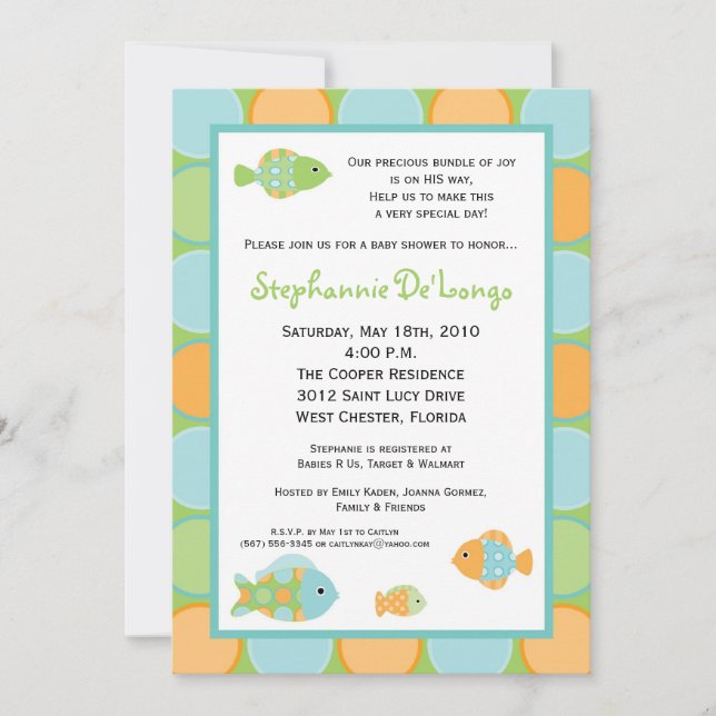 5x7 Sea Ocean Life Fish Baby Shower Invitation (Front)