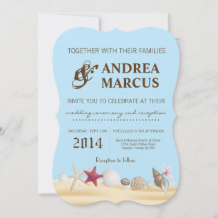 5x7 Sea Shells Beach Sand Tropi Wedding Invitation
