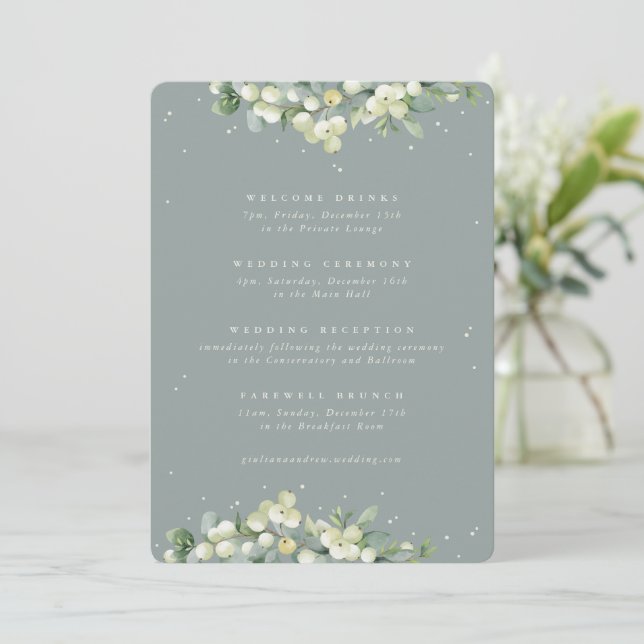 5x7 Seafoam Snowberry+Eucalyptus Wedding Itinerary (Standing Front)