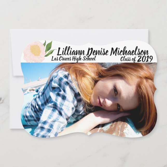 5x7 Senior Announcement Baby Pink Cosmos on White (Front)