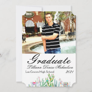 5x7 Senior Announcement Boho Llama Bohemian Cacti