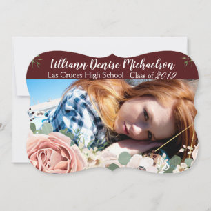 5x7 Senior Announcement Geometric Garden Wine Red