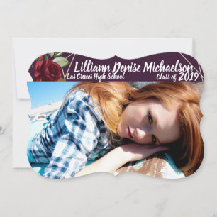 5x7 Senior Announcement Plum Purple Roses Gold Geo