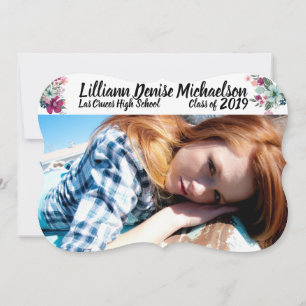 5x7 Senior Announcement Tropical Flowers on White