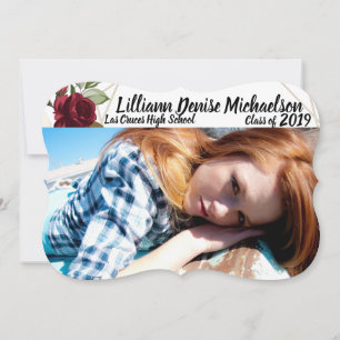 5x7 Senior Announcement White Roses Gold Geometric