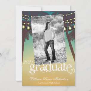 5x7 Senior Faire-part Beach Sunset Palm Tree Str