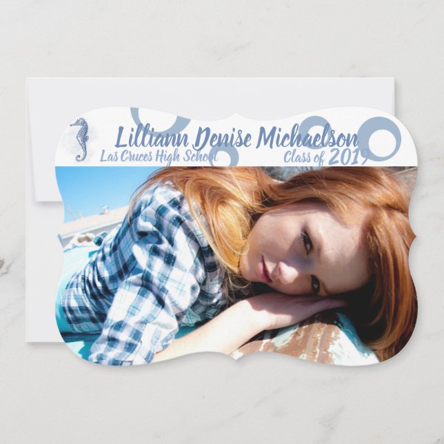 5x7 Senior Faire-part Seahorse Ocean Beach Water (Devant)