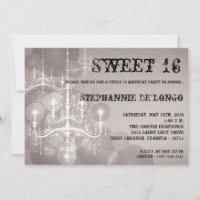 5x7 Silver Chandelier Sweet 16 Birthday Invitation