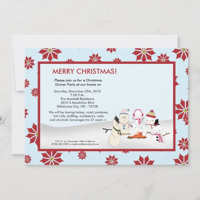 5x7 Snowman Family Snow Christmas Party Invitation (Front)