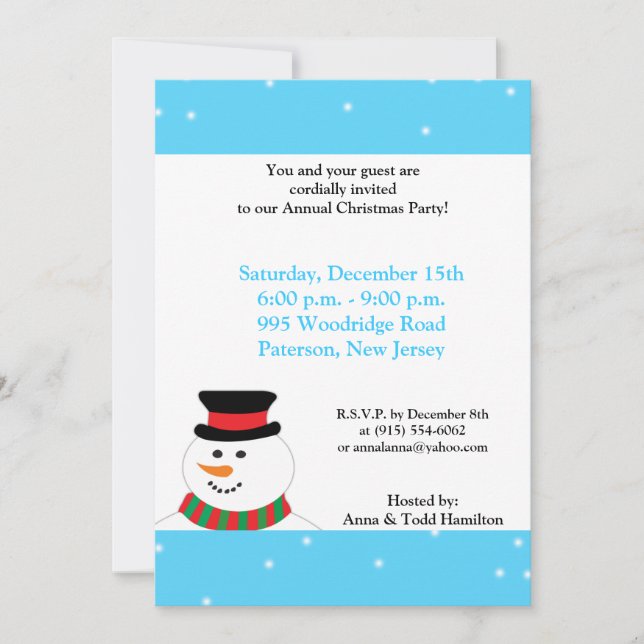 5x7 Snowman Invitation (Devant)