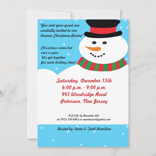 5x7 Snowy Snowman Invitation (Front)