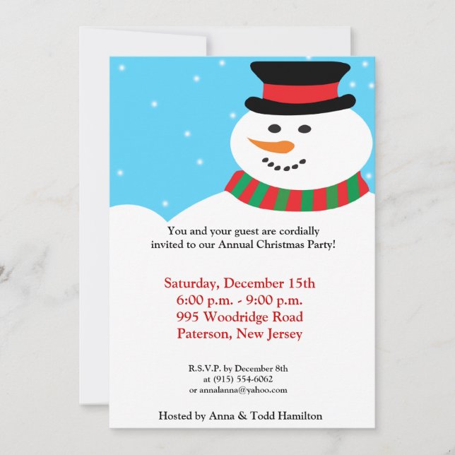 5x7 Snowy Snowman Invitation (Front)