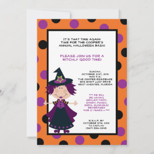 5x7 Sorcière Halloween Bash Party Invitation
