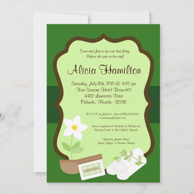 5x7 Spa Retreat Green Bachelorette Invitation (Front)
