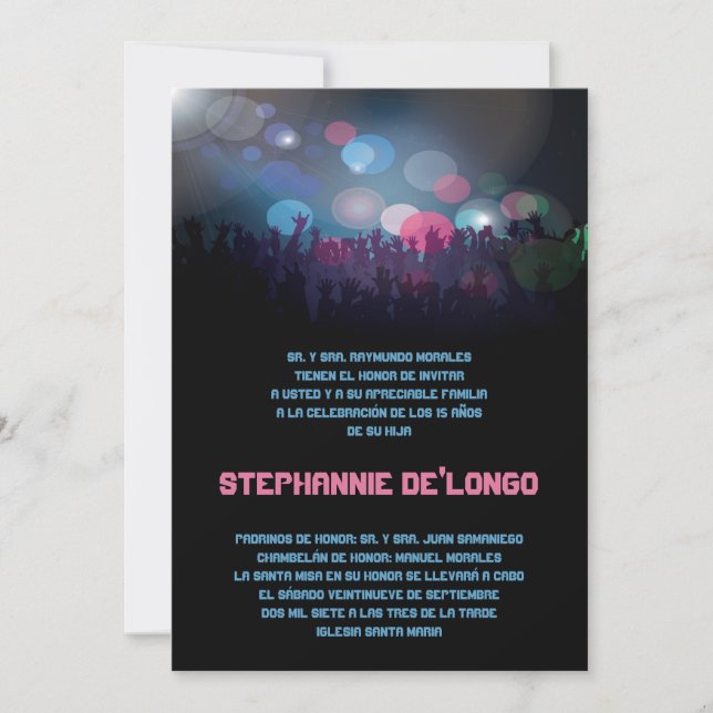 5x7 Spanish Band Quinceanera Birthday Invitation (Front)