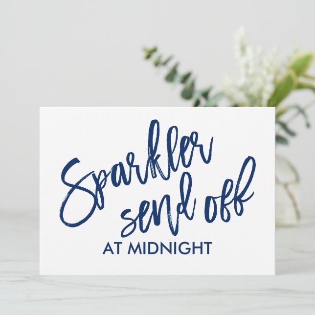 5X7 Sparkler Send-Off Sign-Brush Script (Navy) (Standing Front)