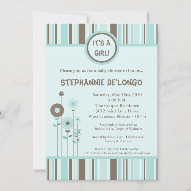 5x7 Spring Blue Flowers Baby Shower Invitation (Front)
