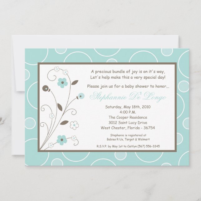5x7 Spring Blue Flowers Baby Shower Invitation (Front)