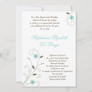 5x7 Spring BlueFlower Quinceanera Invitation