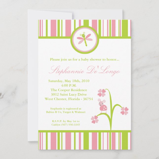 5x7 Spring Bugs Insects Baby Shower Invitation (Front)