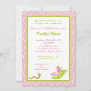 5x7 Spring Insect Worm Birthday Party Invitation