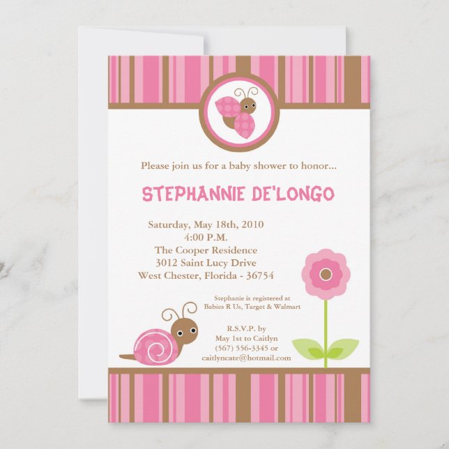 5x7 Spring Lady Bug Snail Baby Shower Invitation (Front)