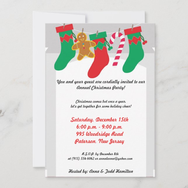 5x7 Stocking / Presents on Fire Place Invitation (Front)