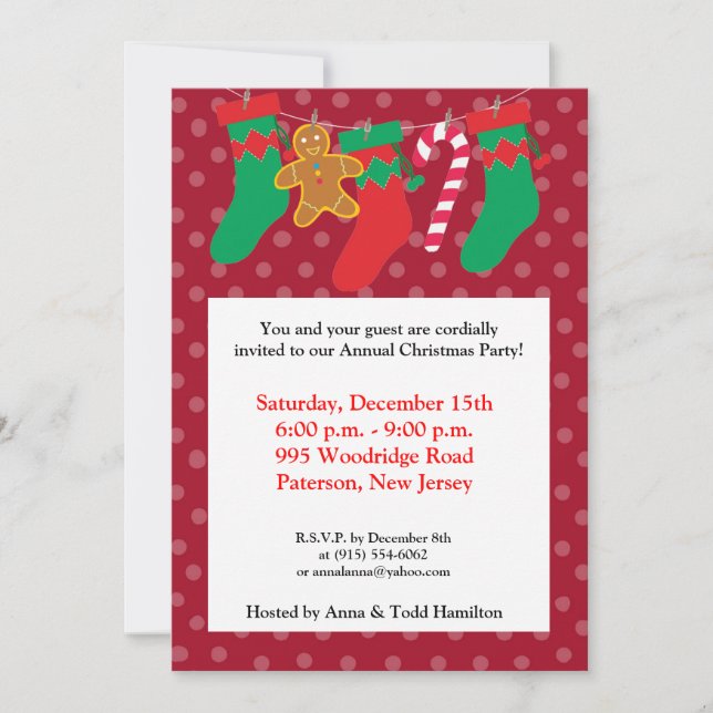 5x7 Stocking / Presents on Fire Place Invitation (Front)