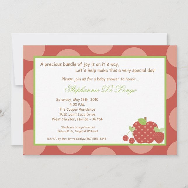 5x7 Summer Time Fresh Fruit Baby Shower Invitation (Front)