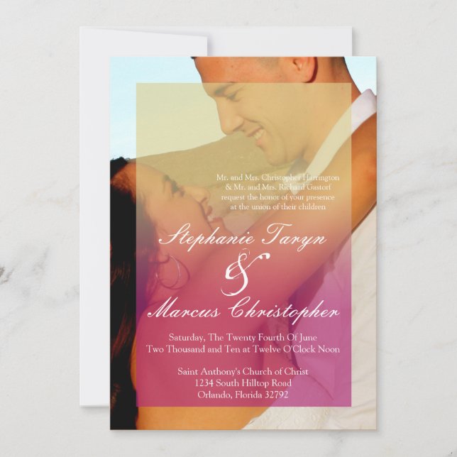 5x7 Sunset Fade Pink Tan Wedding Invitation (Front)