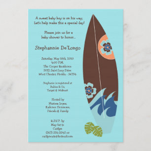 5x7 Surfer Baby Surf Boards Baby Shower Invitation