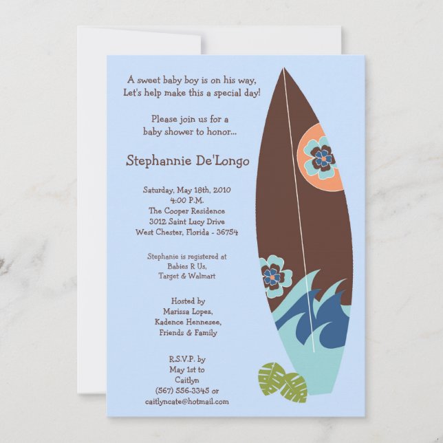 5x7 Surfer Baby Surf Boards Baby Shower Invitation (Front)
