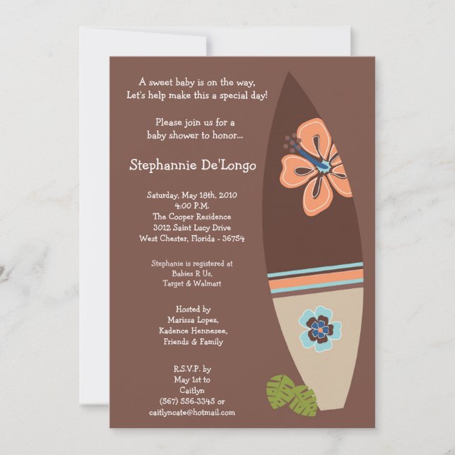 5x7 Surfer Baby Surf boards Invitation Baby shower (Devant)