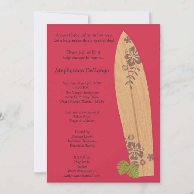 5x7 Surfer Baby Surf boards Invitation Baby shower (Devant)