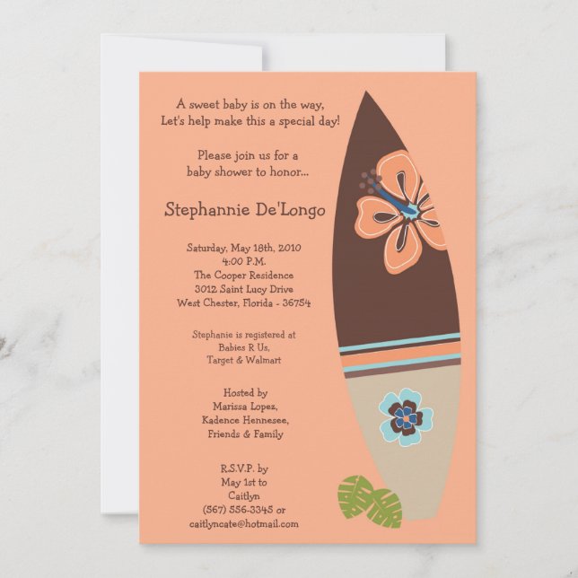 5x7 Surfer Baby Surf boards Invitation Baby shower (Devant)